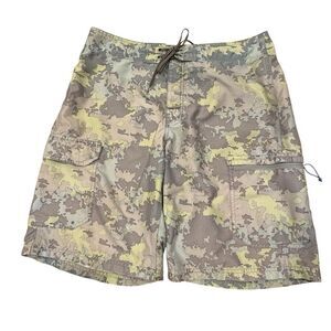 Simms Board Shorts Digital Camo Laceup Fishing Cargo Pockets 10" inseam M